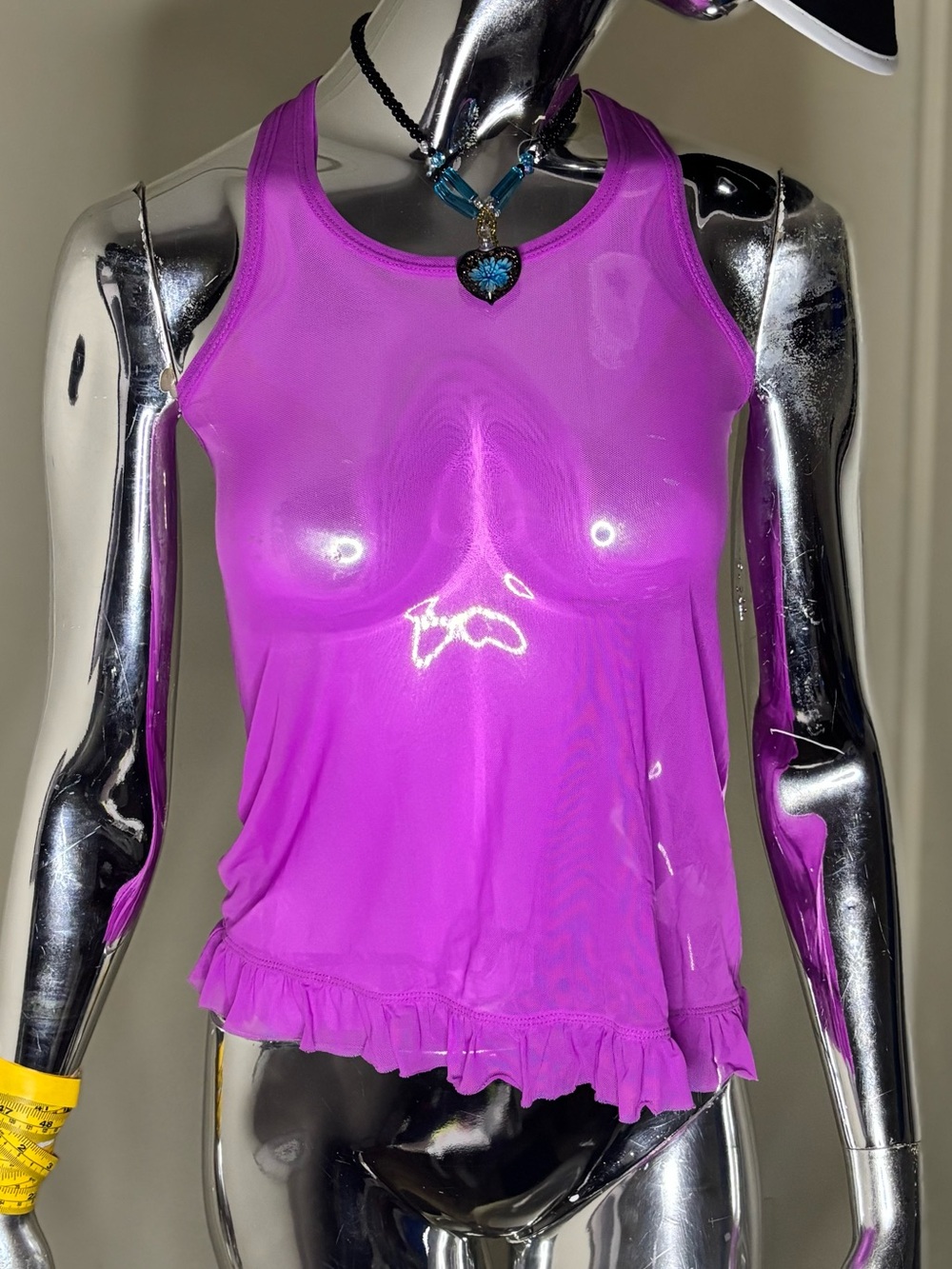 Joe Boxer Bright Magenta mesh Racerback Tank with Ruffle Hem